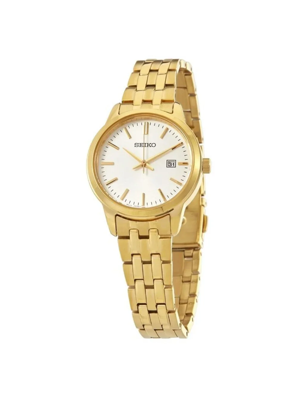 NWT Seiko Classic Quartz White Dial Yellow Gold-tone Ladies Watch